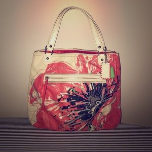 Floral bright coach bag with sequins and sparkles